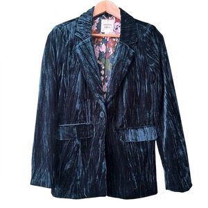 Autres Filles Green Velvet Crinkle Single Button Blazer Sz S